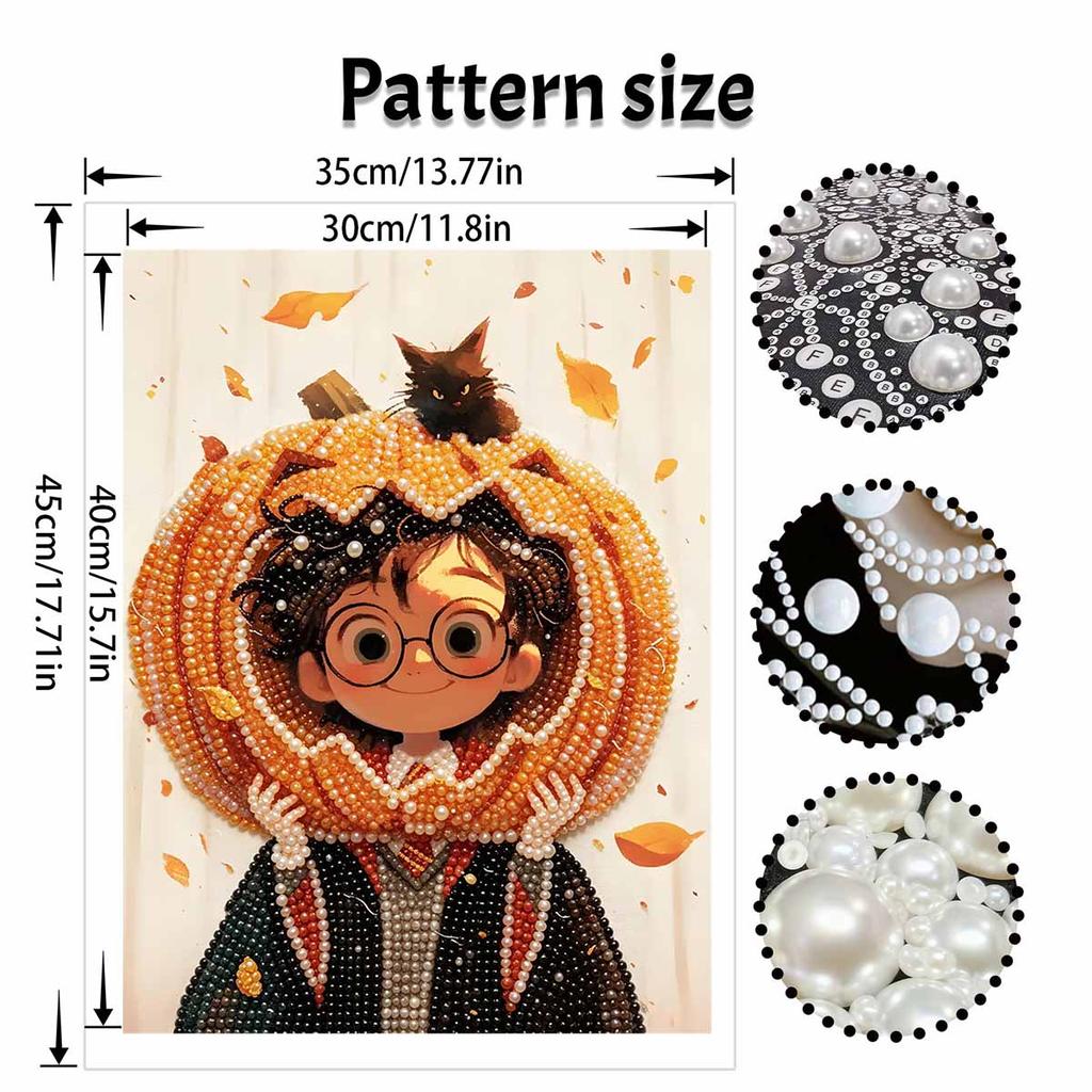 Halloween pearl painting handmade diy art pumpkin black cat wizard portrait autumn leaves pearl home decoration painting