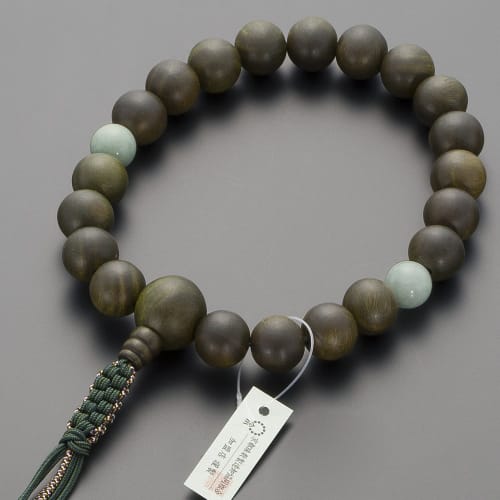 Buddhist Altar Shop Takita Shoten Buddhist Prayer Beads, Jodo Shinshu Formal Prayer Beads [For Men] Green Sandalwood (Tree of Life) with 20 Burmese Ja