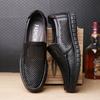 Men's Summer Breathable Leather Sandals - Hollow Out Design, Soft Sole, Cowhide for Middle-Aged & Elderly.