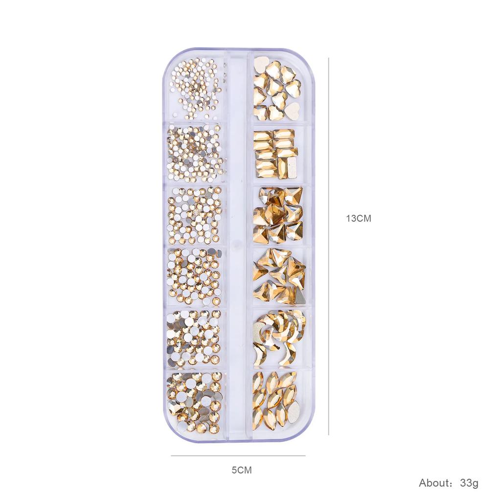 12 Grids/Box Crystal Nail Art Rhinestones Glass SS4-SS16 Shiny Flatback Diamond Gems DIY Nail Supplies Accessoires Ongles