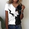 3D Funny Cats Print T Shirts For Women V-neck Short Sleeve Casual Fashion Kawaii Graphics T-shirt Oversized Female Girls Clothes