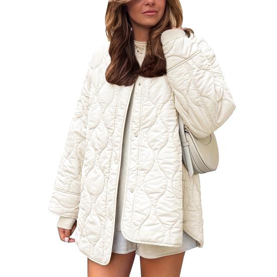 Женская стеганая легкая пуховая куртка Зимняя повседневная с длинными рукавами на пуговицах Утепленная верхняя одежда Пальто с карманами