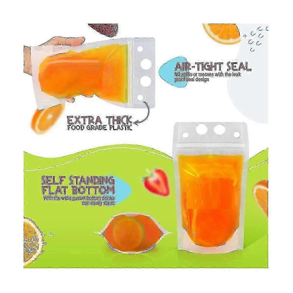 100pcs 16oz Drink Pouches For Adults - Drink Pouches With Straws X100 - Resealable Smoothie Pouches