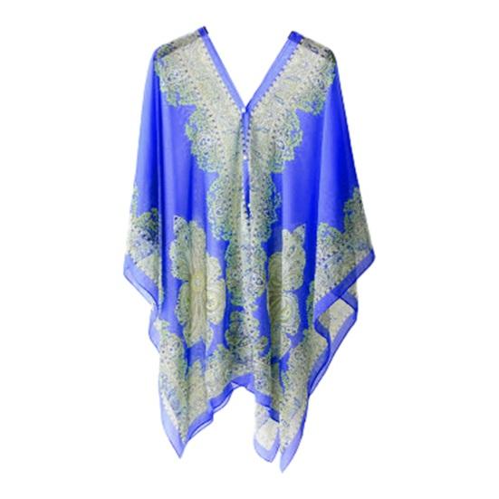 Women Scarf Poncho Cashew Flower Print Multi-function Chiffon Vintage Anti-sun Bikini Cover Up for Beach EMA