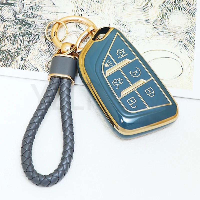 6 Buttons TPU Car Key Case Cover for 2020 2021 2022 2023 Cadillac Escalade Remote Key Shell Fob Whith Keychain Car Accessories