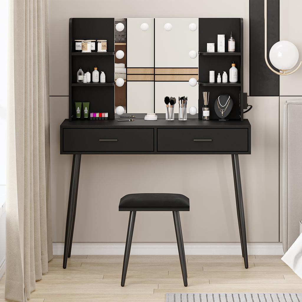 Furniouse туалетный столик с зеркалом, подсветкой, сенсорным выключателем, 3 режима освещения, яркость, регулируемый столовый гарнитур для спальни-студии