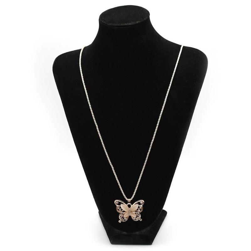 Новая мода ожерелье с подвеской в ​​виде опаловой бабочки, розовое золото, свитер, цепочка, длинное ожерелье для женщин и девочек, ювелирные изделия