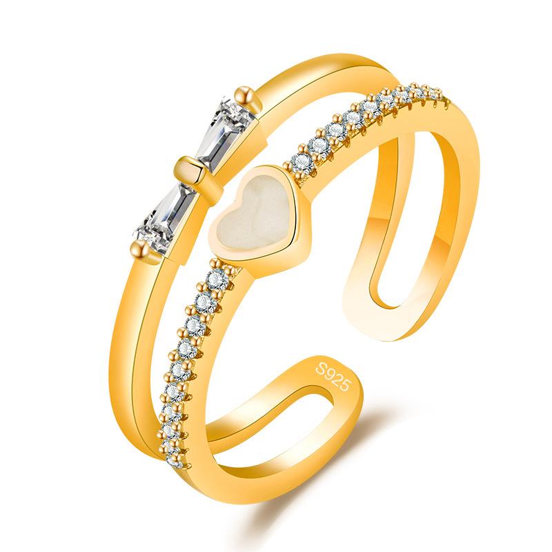 Fashion Ladies Crystal Love Heart Adjustable Open Rings Jewelry