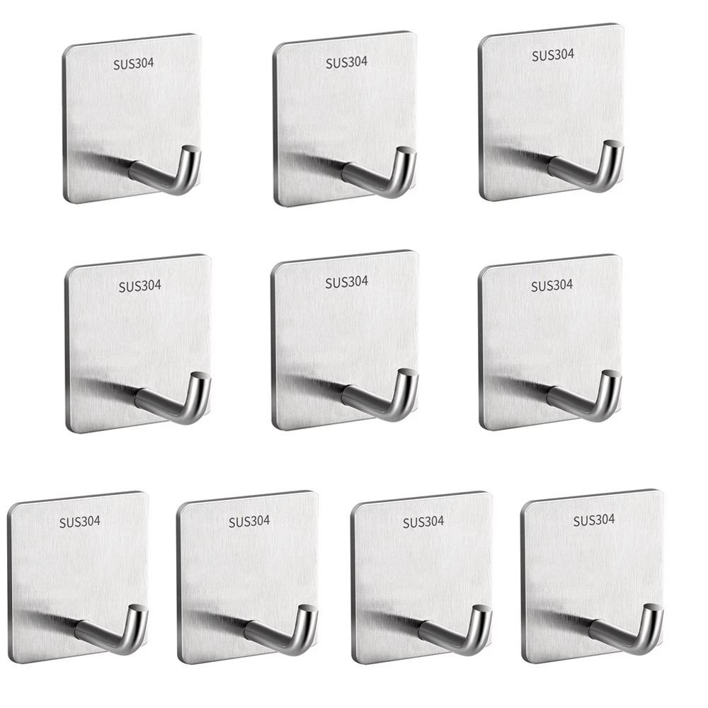 2/10pcs Rustproof Adhesive Hook Waterproof Wall Hook New Stainless Steel Hook  Household Use