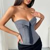 Sexy Vest Off Shoulder Fake Lapel Tie Decor Sleeveless Tank Tops Wrap-Around Design Slim Fit Three-dimensionally Tailored Women Tops