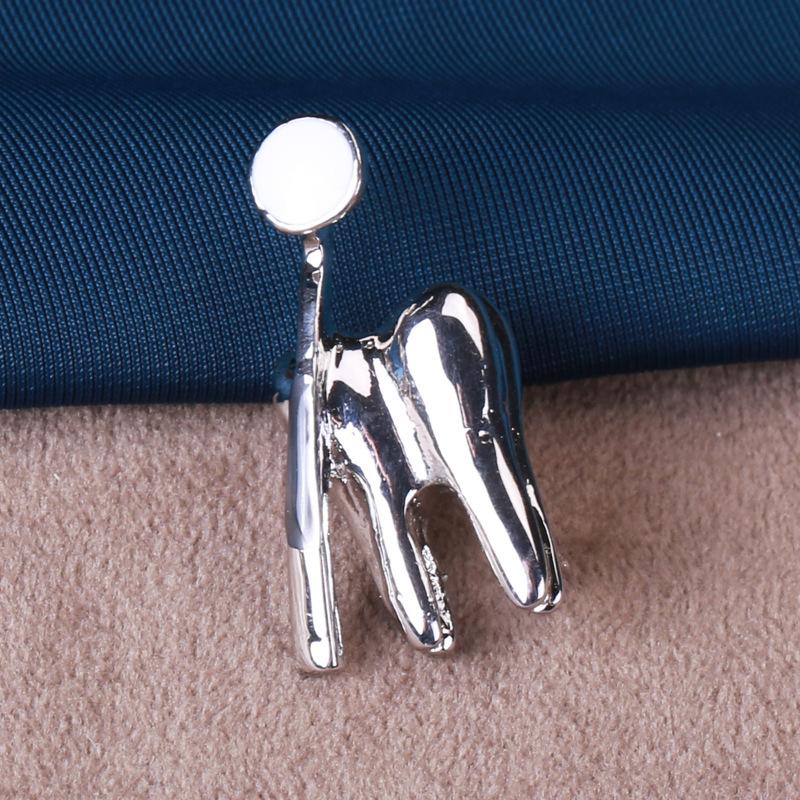 Gold Silver Dental Mirror Brooches Women Doctor Dentist Uniform Brooch Pins Fashion Jewelry Decoration