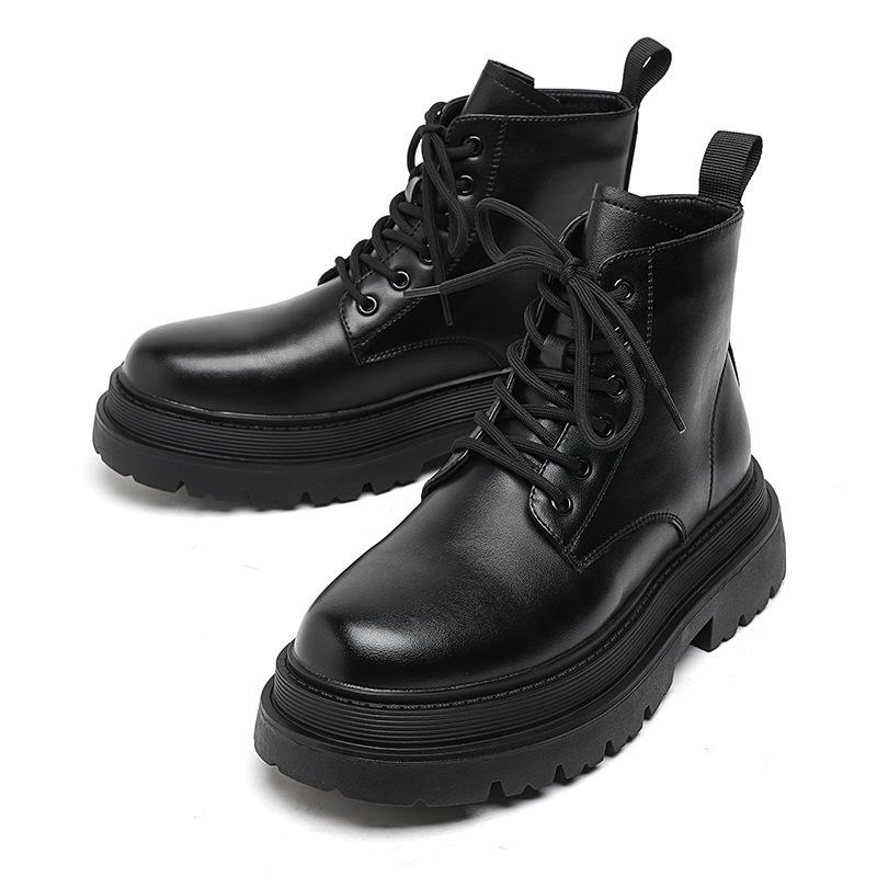 Осенние ботинки Мартин в британском стиле мужские ботинки в стиле локомотивного инструментария на толстой подошве с увеличением высоты средней высоты кожаные ботинки ботильоны 56734-R