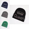 Trendy Alphabet Decor Knitted Hat With Queen Crown Pattern For Autumn Season