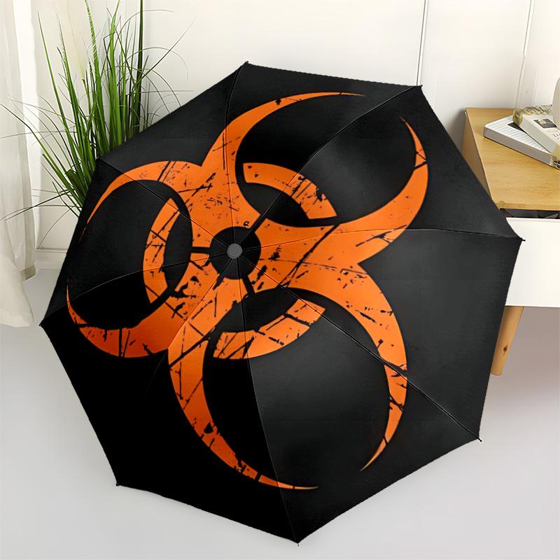 1pc Biohazard Symbol Automatic Folding Umbrella, 8 Ribs for All-Season Use, Portable for Travel & Outdoor Activities083