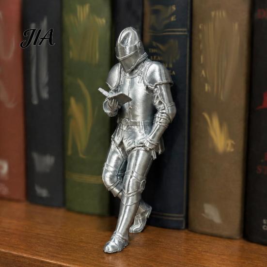 Классический Декор Бронированной Пластины для Сада, Декор Книжной Полки Средневекового Рыцаря, Бронированная Статуя с Серебристым Покрытием, Коллекция Фэнтезийных Статуй для Дома в Расслабленной Позе