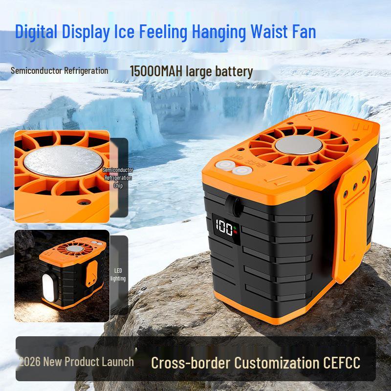Portable Waist-Hanging USB Fan with Large Battery and Semiconductor Cooling - Ideal for Outdoor and Construction Use