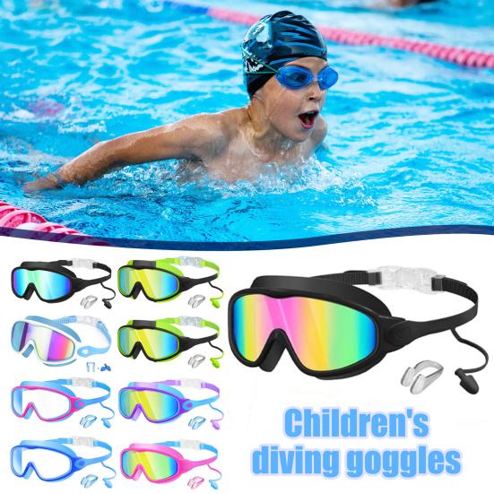 Kids Swim Goggles with Nose Clip And Earplug Anti-Fog UV Protection Pool Glasses Anti Shattered Lens for Boys Girls
