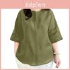 Zanzea Casual Women Round Neck Solid Color 34 Sleeve Loose Blouse