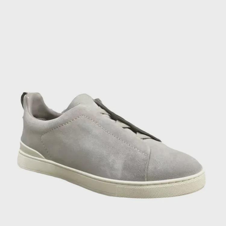 Мужские летние черные кожаные кроссовки Slip-On: Дышащие, легкие, повседневные, с круглым носком и плоской подошвой
