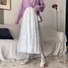 Women's Spring and Summer Vintage Loose Solid Color A-line Skirt Half-body Skirt Big Hem Lace Half-body Skirt