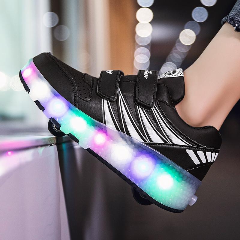 Children's Rechargeable Roller Skates Double Roller Skates Men/Women LED Lighting Shoes Sneakers