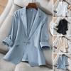 Women Suit Coat Blazer Solid Color Straight Anti-wrinkle Lapel Notch Collar Single Button Cardigan Three Quarter Sleeves OL Style Formal Business