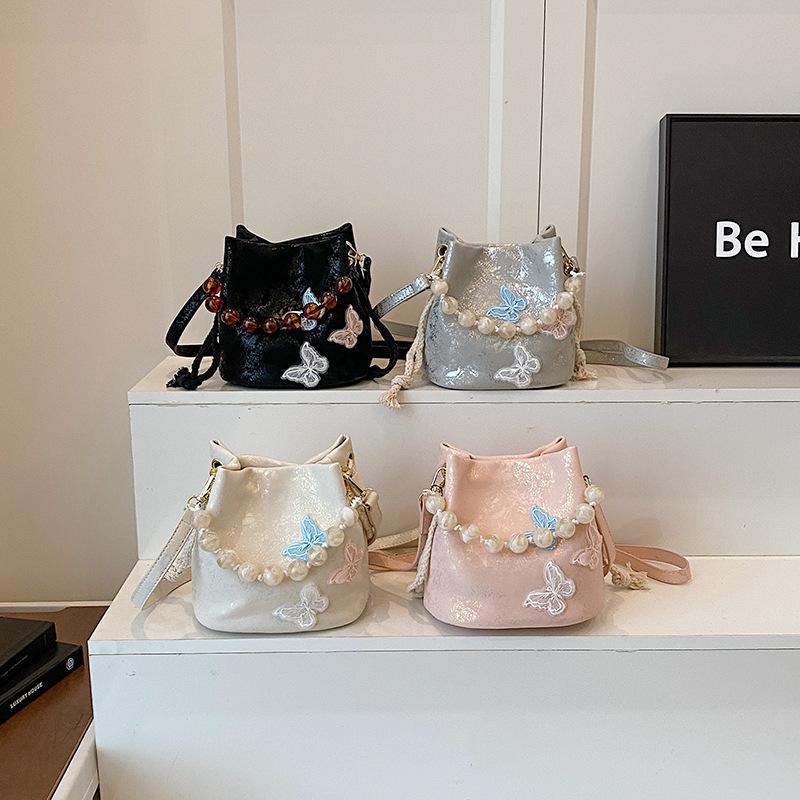 2025 Новая сумка через плечо в китайском стиле с бабочкой, модная комбинированная сумка с бисером, женская универсальная сумка-мессенджер, сумка-ведро
