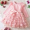 Girls Fashion Sweet Dress Autumn Winter Children's Casual Long-sleeved Dress Flower Princess Dress Birthday First Birthday Dress