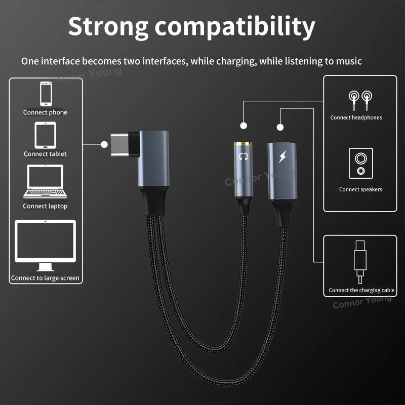 Xiaomi OTG 2 IN 1 Elbow Type USB C to 3.5mm Jack AUX Audio Headphone Adapter Fast Charger 60W for Samsung IPhone15 Huawei Xiaomi Tablet