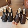 Ретро французские туфли Мэри Джейн на плоской подошве женские 2025 зима новые плюшевые теплые пушистые хлопковые туфли модные маленькие кожаные туфли