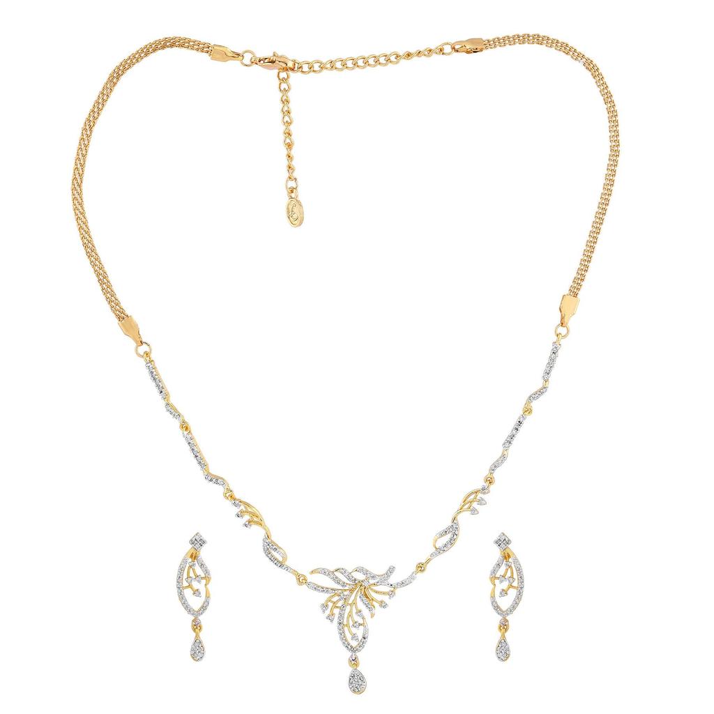 Estele 24K Gold Oval American Diamond Necklace Set for Women