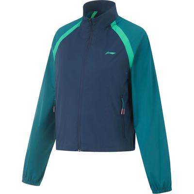 Li Ning 2024 Honor Color Splicing молния воротник стойка удобная дышащая универсальная спортивная ветровка женская верхняя одежда темно-синего цвета AFDUC02-1