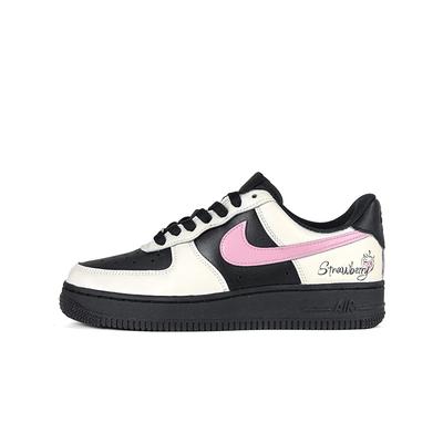 Air Force 1 Кожаные Устойчивые к истиранию Нескользящие Низкие Скейтбордические Кроссовки Женские Черно-розовые DD8959-001()