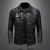Men's Motorcycle PU Leather Jacket Large Size Pocket Black Zipper Lapel Korean Slim Fit Male PU Leather Coat for Men