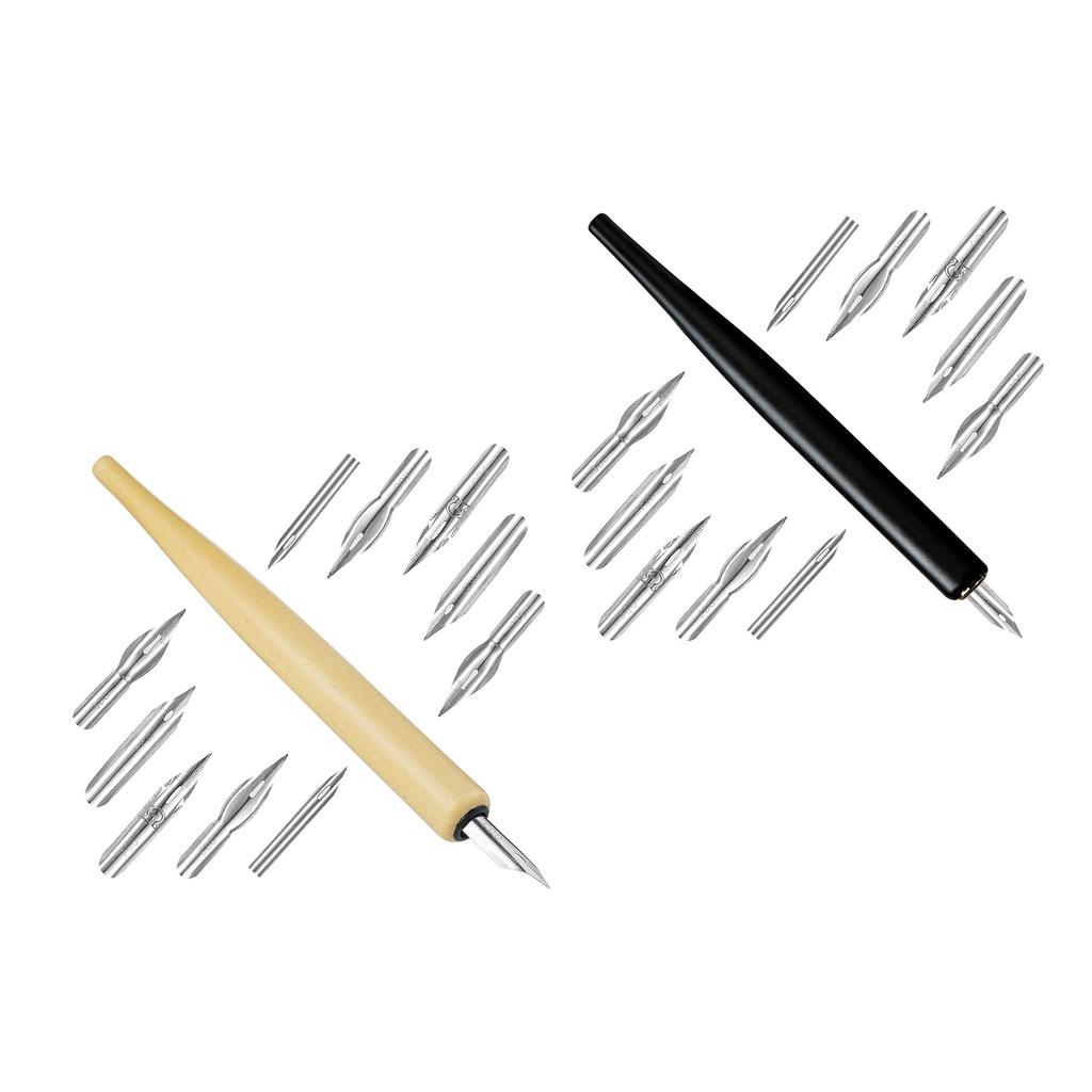 Dip Pen Holder with 5 Interchangeable Tip Wood Dip Pen Calligraphy Fountain Pen for Writing Drawing Art Illustrations