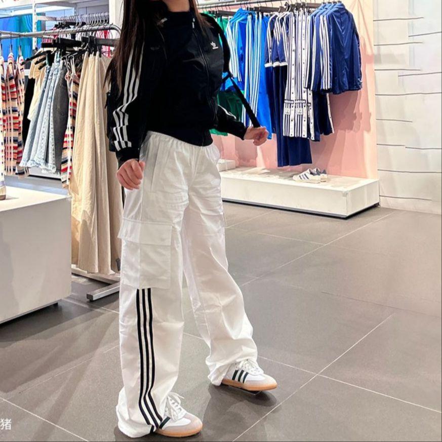 adidas Оригинальные спортивные брюки-карго с 3 полосками, вязаные, женские, белые JH3176