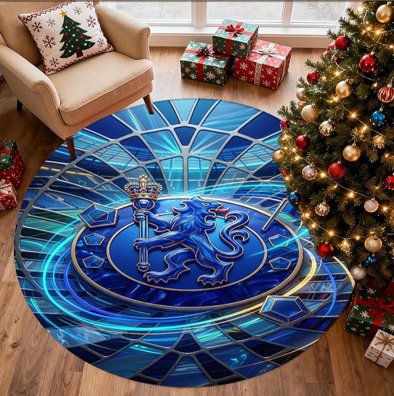 Chelsea Football Club Pattern Round Rug, Indoor/Outdoor Mat, for Picnic, Gameroom, Bedroom, Office, Living Room, Home Decor Carpet, Birthday Gift