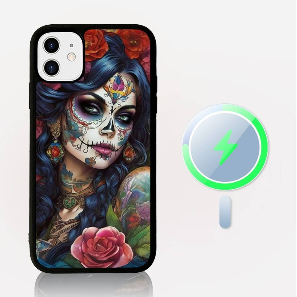 Чехол для телефона Catrina Красивая Девушка Роза Череп Магнитный Чехол Для iPhone 17 16 15 14 13 12 11 Для Magsafe Беспроводная Зарядка Чехол