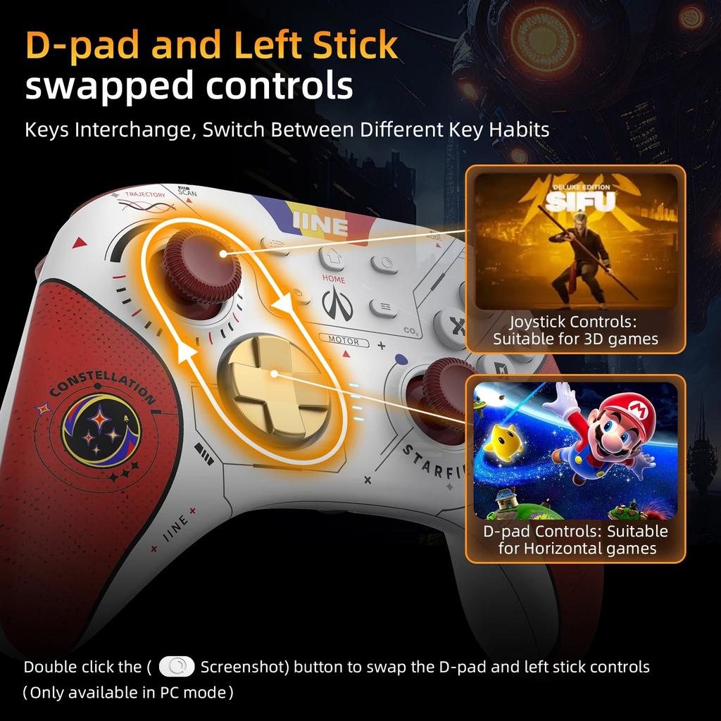 Беспроводной контроллер Switch Pro с джойстиком/триггером на эффекте Холла, (Нет дрейфа) для ПК/Switch/Телефона, Геймпад с NFC/Датчиком движения/Макро/Турбо/Вибрацией