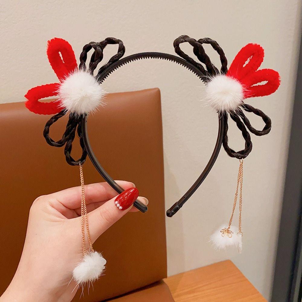 Детская повязка на голову с цветочной кисточкой, повязка на голову в китайском стиле, новогодний головной убор, обруч для волос Hanfu