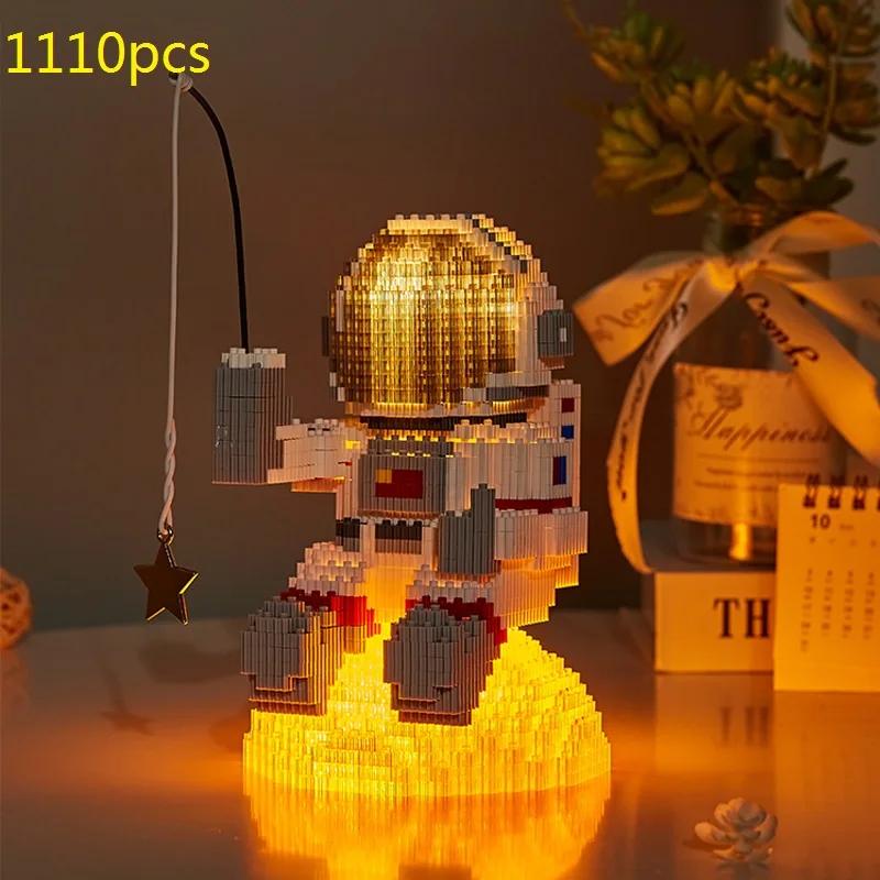 Astronaut City Building Blocks With Led Light Confession Balloon Whale Astronaut Mini Diamond Bricks Toys For Childrens Gift