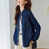 Женская джинсовая рубашка синего цвета средней длины на весну и осень, новая свободная куртка с плечевыми швами