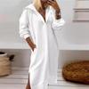 European & American Fashion Long Hooded Knitted Dress - Women's Solid Color Pullover with Slit Hem