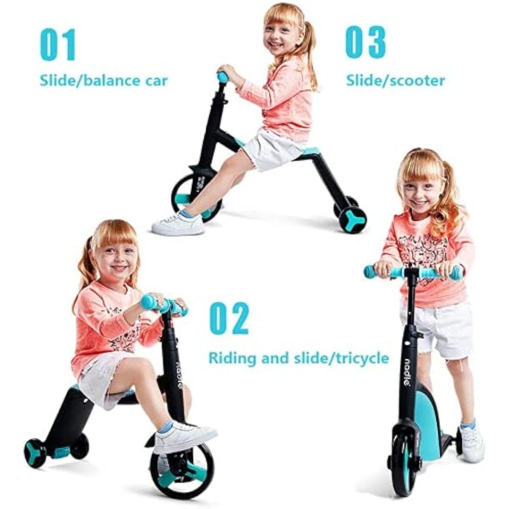 3 Wheel Scooter for Kids One-click Transformation 3 In 1 Tricycle Balance Bike Toys with Large PU Front Wheel P Gear System