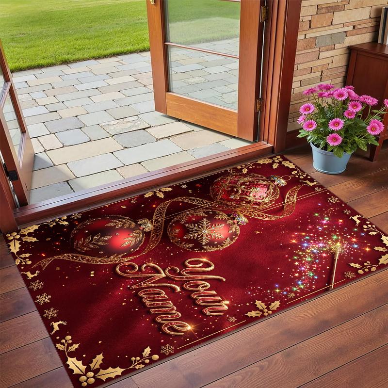 Christmas Custom Name Printed Square Area Rug Soft Non Slip Floor Carpet For Bedroom Holiday Gift