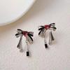 Серьги из серебра 925 пробы с красным сердцем и бантом для женщин