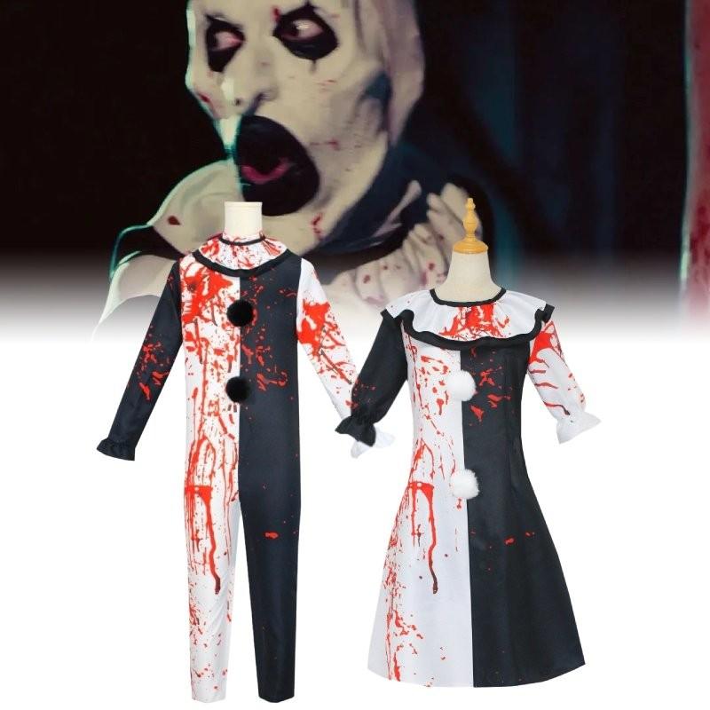 Ужасающий костюм клоуна для косплея с пятнами крови для сценических выступлений и вечеринок