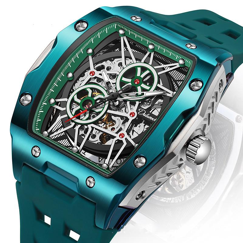 Dulunwe Мужские автоматические механические часы в форме винной бочки, роскошные светящиеся водонепроницаемые модные креативные крутые часы