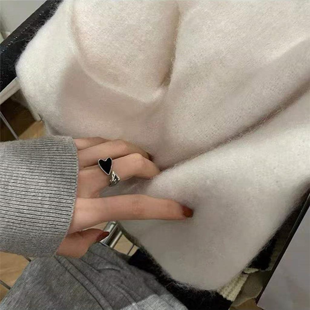 Простое черное кольцо в виде сердца для женщин, серебристого цвета, регулируемое открытое кольцо, винтажные сплавные ювелирные аксессуары для женщин