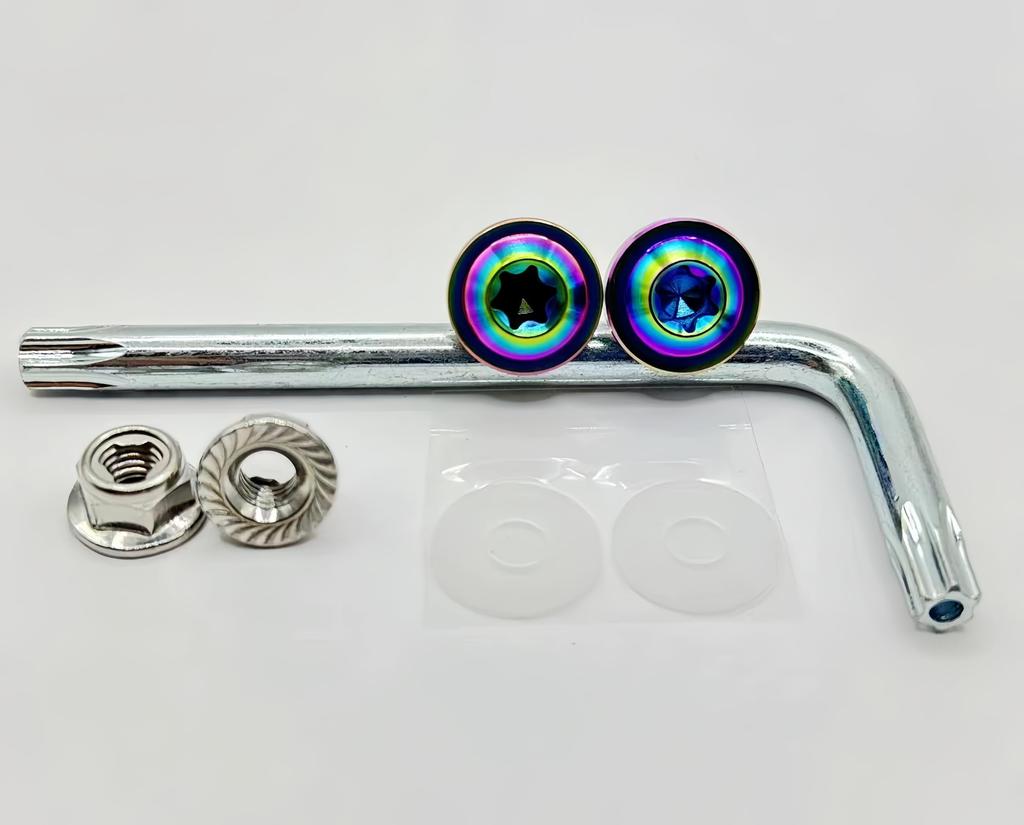 Kuroobaa Motorcycle License Plate Bolts Titanium Anti-theft Screws with Hex Lock Nuts M6 Set of 2 (Rainbow)